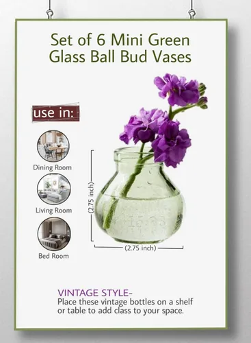 Miniatura 6 de Serene Spaces Living Mini jarrón Le Midi Bell Bud de cristal verde, centro de mesa para recepción de boda, mini jarrones para decoración del hogar