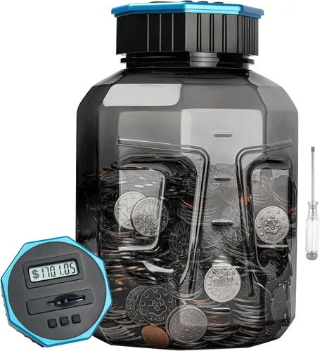 Miniatura 10 de Alcancía X-Large para adultos y niños, Vcertcpl banco digital contador de monedas con contador LCD, capacidad de 2.4L, excelente banco contador