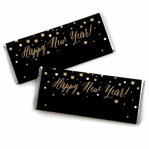 Big Dot of Happiness Víspera de Año Nuevo – Oro – Fiesta de Año Nuevo Candy Bar Wrappers Regalos de Fiesta – Juego de 24