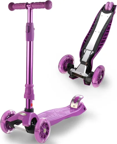 Miniatura 6 de Patinete de 3 ruedas para niños de 6 a 12 años, patinete infantil con ruedas iluminadas, diseño de cubierta resistente y 4 alturas ajustables, Rosa