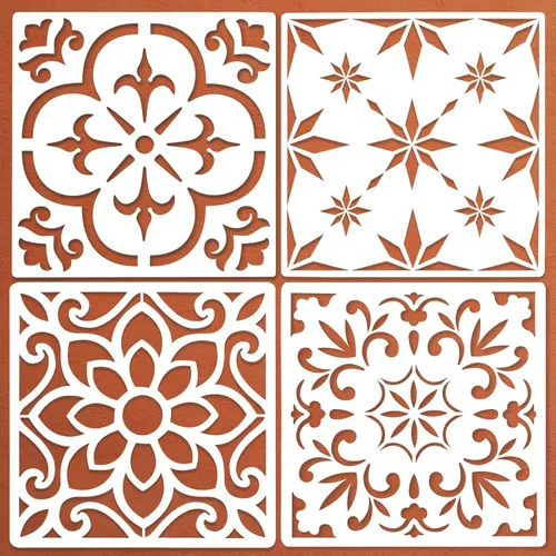 Juego de plantillas de suelo de azulejos grandes (4 diseños, 12 x 12 pulgadas) | Plantillas de pared reutilizables con patrón mexicano Juego de