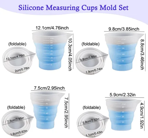 Miniatura 7 de 4 tazas medidoras de resina de silicona graduadas de silicona plegables medidoras de silicona, 1.7 fl oz/100/8.5 fl oz/16.9 fl oz, para moldes