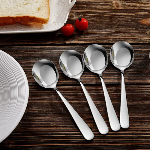 Miniatura 9 de KEAWELL Cucharas de sopa Louise premium de 7 pulgadas, acero inoxidable 18/10, aptas para lavavajillas (4)