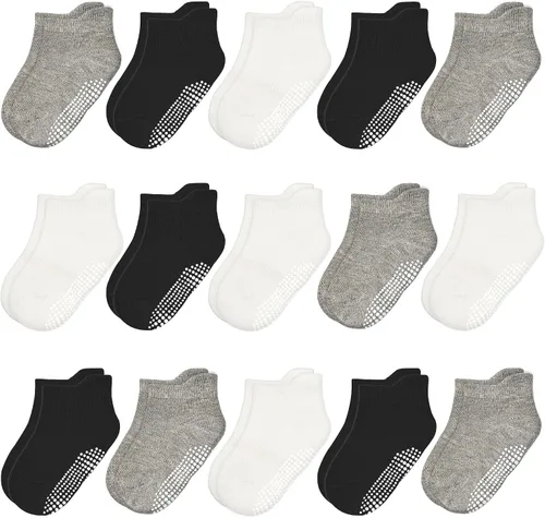 HYCLES 15 pares de calcetines para niños pequeños, calcetines de agarre para niños de 6-12 meses 1-7 años, calcetines de tobillo antideslizantes