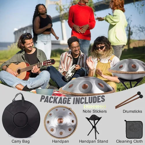 Miniatura 2 de Handpan de 19 pulgadas D menor Kurd Handpans de 10 notas, tambor de mano de instrumento musical para principiantes y actuaciones, tambores de mano