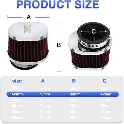 Miniatura 3 de 2 piezas de filtro de aire universal para motocicleta de 42 mm, filtro de repuesto de alto rendimiento para bicicleta de tierra, filtros de aire