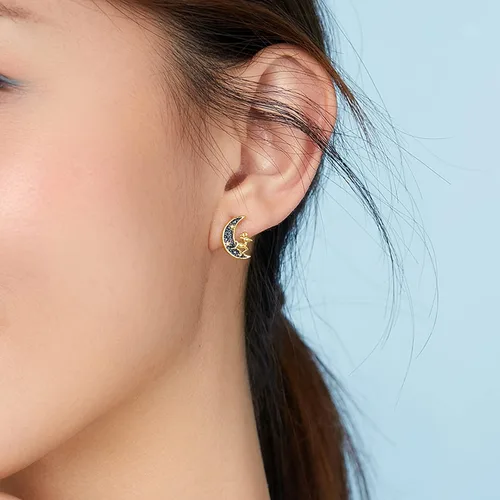 Miniatura 5 de Pendientes de tuerca de luna aretes de oro aretes de plata de ley ciervos cervatillos bonitos aretes de estrella para mujer con caja de regalo