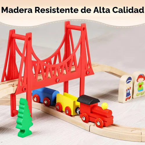 Miniatura 4 de SainSmart Jr. Juego de Tren de Madera para Niños Pequeños - Vías de Madera de Doble Cara Compatible con Brio, Thomas, Melissa y Doug - Expandible