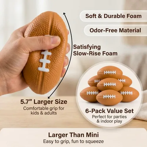 Miniatura 2 de ALISSAR Paquete de 6 mini pelotas de fútbol de 5.7 pulgadas, mini pelotas de fútbol de espuma para decoración de fiesta de fútbol y superbowl