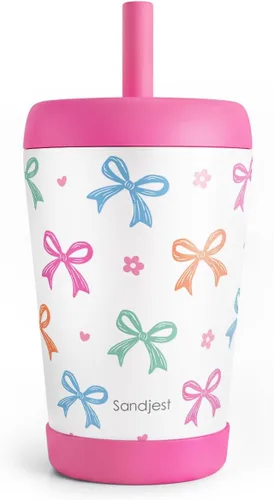 Miniatura 32 de Vaso de acero inoxidable aislado para niños con popote de silicona, taza para sorber de 12 onzas para niños (alfabeto)