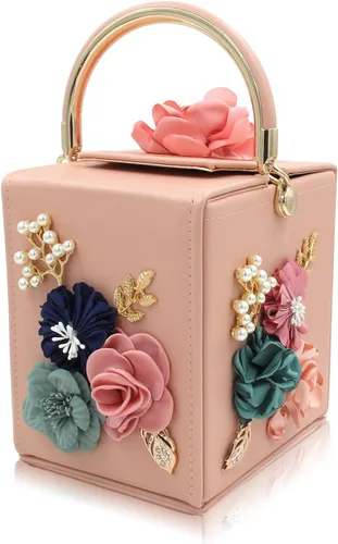 Miniatura 8 de Milisente Bolso de mano de noche para mujer, caja cuadrada floral, bolsos de noche, bolsos cruzados de hombro, bolso de mano de flores para boda