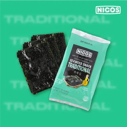 Miniatura 8 de Nicos Bocadillo de algas marinas Sabor tradicional (paquete de 18) Bocadillo asado condimentado, comida coreana, aperitivo de mar para niños