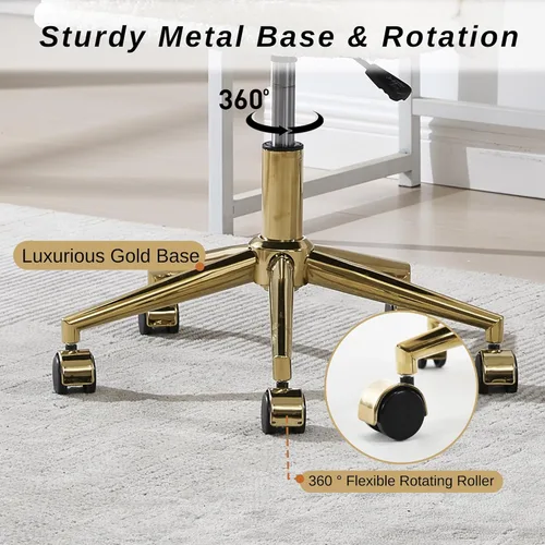 Miniatura 6 de Silla de escritorio de piel sintética, cómoda silla de tocador de maquillaje, moderna silla giratoria tapizada esponjosa con ruedas, base de metal