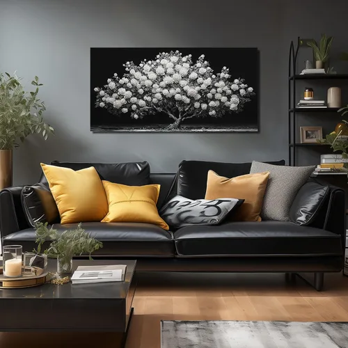 Miniatura 5 de JuhaiArt Arte de pared de árbol de rosa blanca para dormitorio, decoración de pared negra, cuadro floral para dormitorio y oficina, 20 x 40 pulgadas