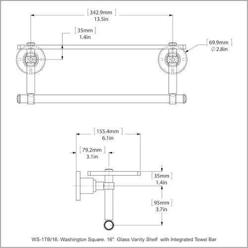 Miniatura 2 de Allied Brass WS-1TB/16-SN Estante de vidrio con toallero, 16 pulgadas x 5 pulgadas Níquel Satinado