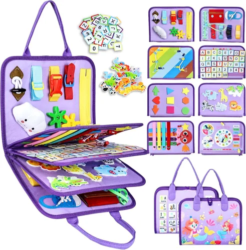 Miniatura 11 de Esjay Tablero de Actividades para Niños Pequeños Juguetes Montessori para Niños, Libro Sensorial Actividades Educativas para Aprender Habilidades