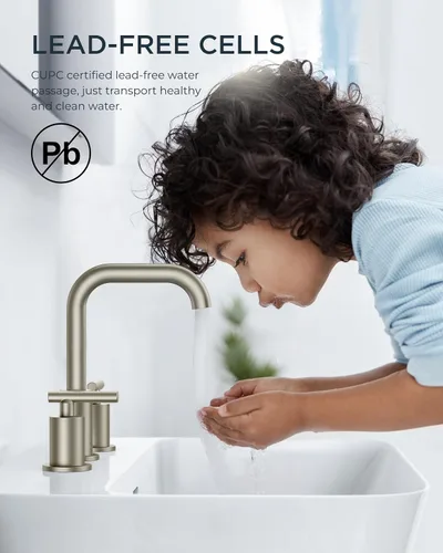 Miniatura 3 de FORIOUS Grifo de baño extendido de níquel cepillado de 8 pulgadas para fregadero de 3 agujeros, 2 manijas Grifo de fregadero de baño giratorio