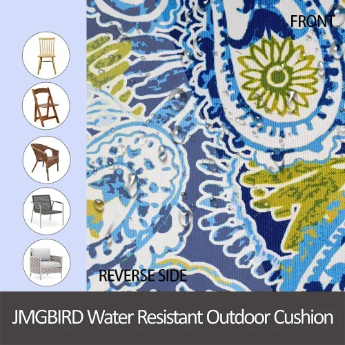 Miniatura 4 de JMGBird Juego de 2 cojines para sillas de exterior, patrón de flores de mandala azul, 16 x 17 pulgadas, cojines de asiento de patio con lazos