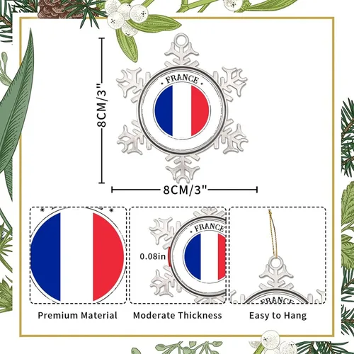 Miniatura 2 de Adorno de copo de nieve de metal navideño Bandera de Francia colgante de copo de nieve de peltre personalizado recuerdo decorativo para Navidad Año