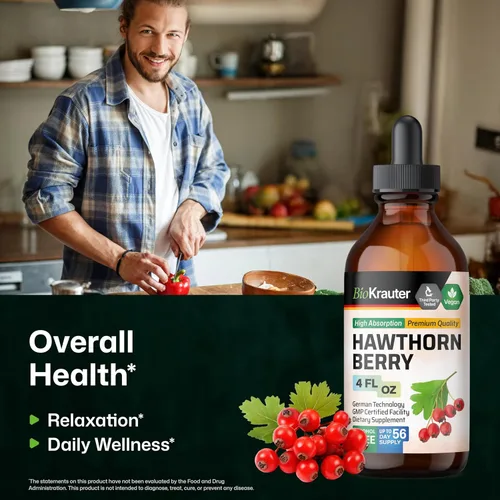 Miniatura 2 de BIO KRAUTER® Hawthorn Berry para apoyo circulatorio - Suplemento de bayas de Hawthorne para relajación y bienestar general - 4 onzas líquidas
