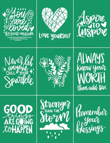 Miniatura 14 de DGAGA 17 Piezas Plantillas Inspiradoras de Serigrafía con Pasta de Tiza, Plantillas Adhesivas Motivacionales Reutilizables de Transferencias