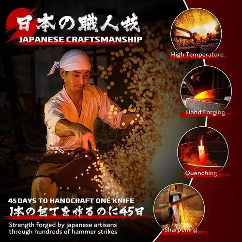 Miniatura 2 de Huusk Juego de Cuchillos de Cocina Japonés - 3 piezas Cuchillo de Damasco VG10 forjado a mano, Cuchillo para deshuesar para cortar carne, Cuchillos