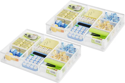 Miniatura 10 de Marbrasse Organizador de cajones de escritorio, bandeja organizadora de cajones de malla metálica con 5 compartimentos ajustables, organizadores