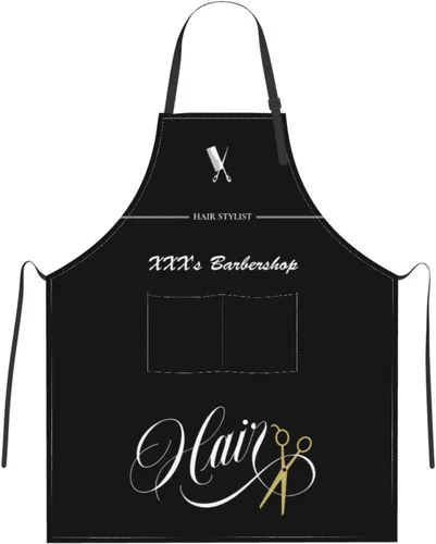 Delantal de barbería personalizado para hombres y mujeres, delantal de peluquería con texto personalizado con bolsillos, delantal ajustable