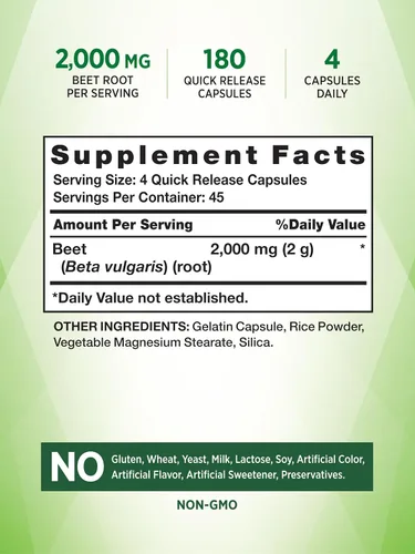 Miniatura 2 de Nature's Truth Cápsulas de raíz de remolacha 2,000 mg 180 unidades Suplemento sin OMG y sin gluten