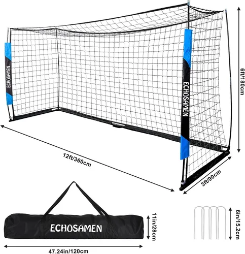 Miniatura 2 de Portería de fútbol de 12 x 6 pies/6 x 4 pies, portería de fútbol portátil para patio trasero, fácil de transportar, fácil de instalar, viene con 1