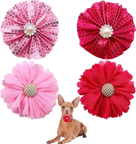 Miniatura 9 de PET SHOW Dijes de flores para perros pequeños de San Valentín, accesorios para perros medianos y grandes, gatos, cachorros, conejos, cerdos, lazos