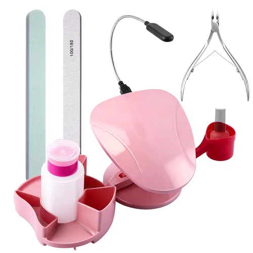 Miniatura 8 de Enhon Suministros de manicura, soporte de uñas, soporte de manos para uñas con múltiples ángulos y bandejas de pulido, juego de manicura de 3 piezas