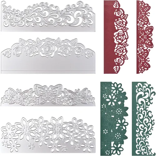 Miniatura 9 de 12 troqueles de corte de metal de esquina de encaje, plantillas huecas en relieve de metal, troqueles de corte de flores de rosa y mariposa