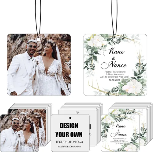 Ambientador personalizado para automóvil, 10, 20, 50, 100 unidades, personalizados, de doble cara, con logotipo de texto fotográfico. Regalos de