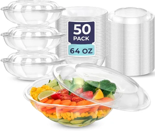 Miniatura 15 de Fit Meal Prep 50 unidades 18 onzas Tazones desechables de plástico transparente para ensalada con tapas herméticas - Para llevar para almuerzo