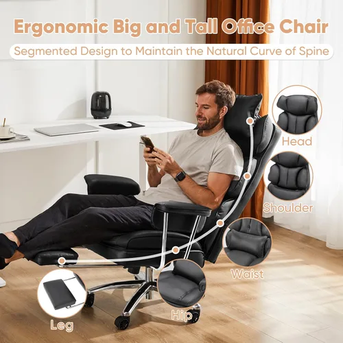 Miniatura 4 de Sweetcrispy Silla Ejecutiva de Escritorio para Oficina en Casa - Ergonómica Grande y Alta con Respaldo Alto con Reposapiés y Soporte Lumbar