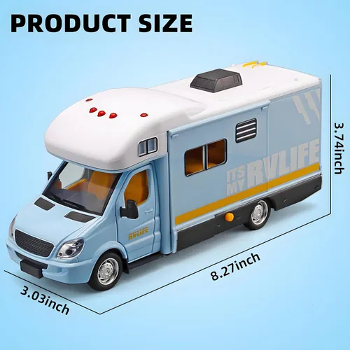 Miniatura 2 de Juguetes de autocaravanas para niños, autocaravana de juguete de metal fundido a presión con luz y sonido, edades 3-8 (Azul)