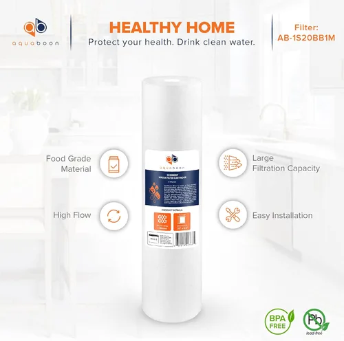 Miniatura 5 de Aquaboon Cartucho de repuesto de filtro de agua de sedimentos de 1 micrón, 20 x 4.5 Filtración de sedimentos para toda la casa Compatible