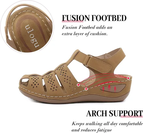 Miniatura 3 de Sandalias de cuña de gladiador con punta cerrada para mujer, cómodas, informales, tejidas, de verano, con velcro