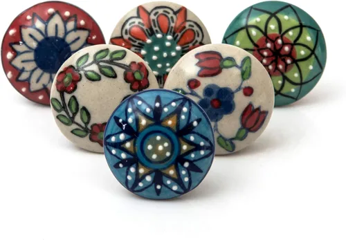 Miniatura 23 de FOLK CRAFT Pomos decorativos para cajones – Paquete de 12 piezas – Manija de puerta de armario de armario con flores hechas a mano para decoración
