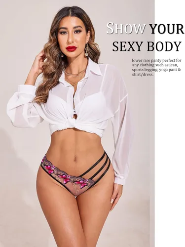 Miniatura 5 de Avidlove Bragas sexy para mujer, paquete de bragas de malla bordadas con mariposa