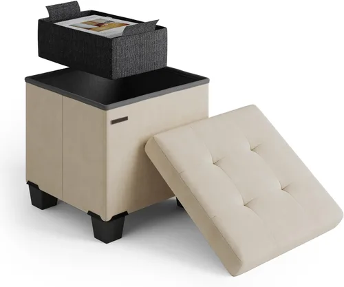 Miniatura 85 de Cubo otomano de almacenamiento con cubo pequeño, otomana cuadrada de 15 pulgadas con almacenamiento para sala de estar y dormitorio, reposapiés