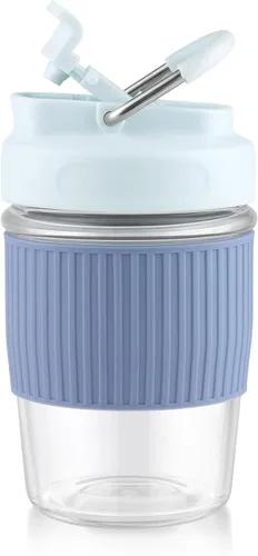 Miniatura 10 de Sivaphe Taza de café reutilizable de vidrio para hielo y caliente 12 oz, taza de viaje portátil con tapa a prueba de derrames y funda térmica