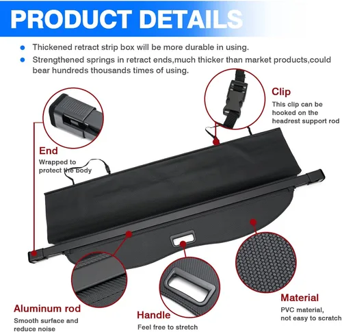 Miniatura 6 de Powerty Cubierta de Carga para Toyota Highlander 2014-2019 Accesorios, Cubierta de Maletero Retráctil Sombra Protectora de Maletero Cubierta