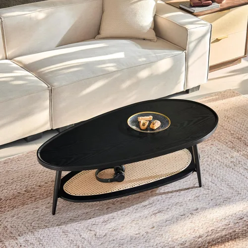 Miniatura 8 de Saint Mossi - Mesa de centro moderna para sala de estar, mesa de centro ovalada de madera de mediados de siglo, mesa central para espacios pequeños