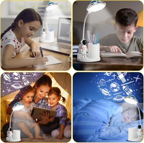 Miniatura 8 de Lámpara de escritorio de astronauta para niños, proyector espacial de estrellas, lámparas de cohete espacial, luces de astronauta con soporte