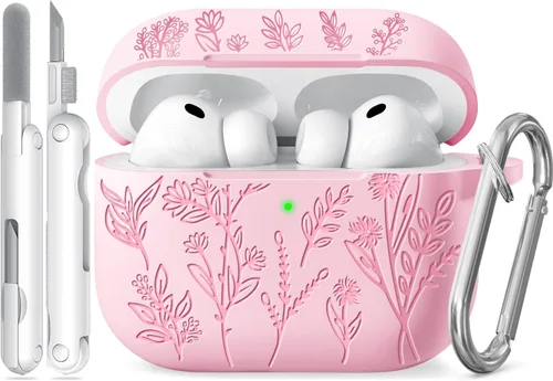 Miniatura 58 de Funda para Airpods Pro 3 con tapa magnética, fundas grabadas con flores para Apple AirPods Pro de 3ª generación 2025, funda de silicona suave
