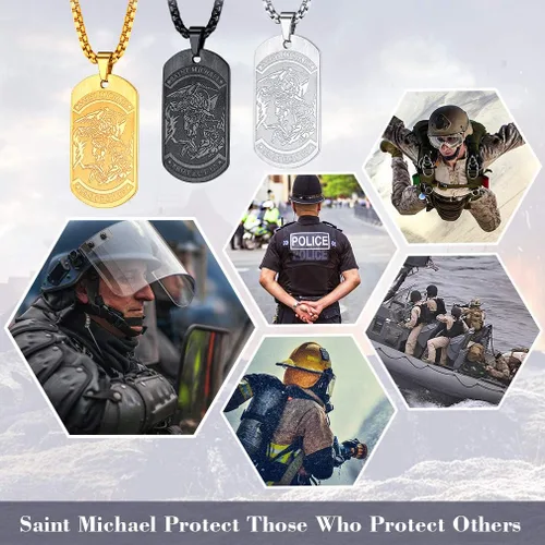 Miniatura 4 de FaithHeart Collar de San Miguel para hombres y mujeres, acero inoxidable chapado en oro, amuleto de medalla de San Miguel Arcángel, regalo