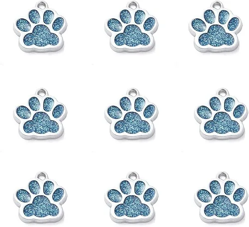 Miniatura 20 de FASHEWELRY Colgantes con estampado de pata, llavero de pata de perro, colgante de huella de animal con purpurina en polvo, aleación de esmalte