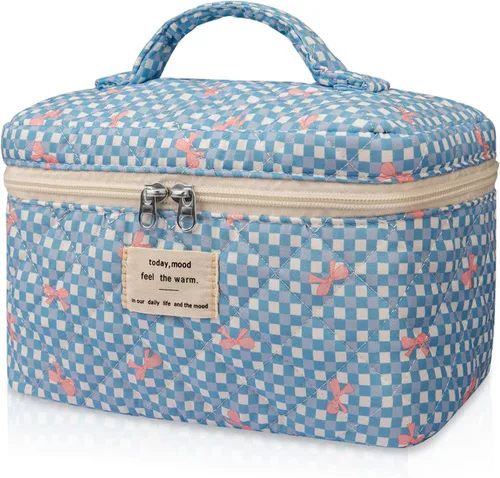 Miniatura 9 de Gosect Bolsa de maquillaje grande, bonita bolsa de cosméticos para mujeres y niñas, bolsa de aseo estética de coqueta floral, bolsa organizadora